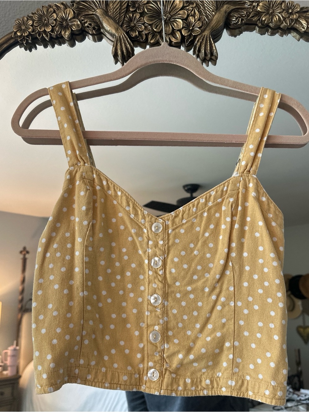 Abercrombie & Fitch Yellow Polka Dot Button-Front Tank